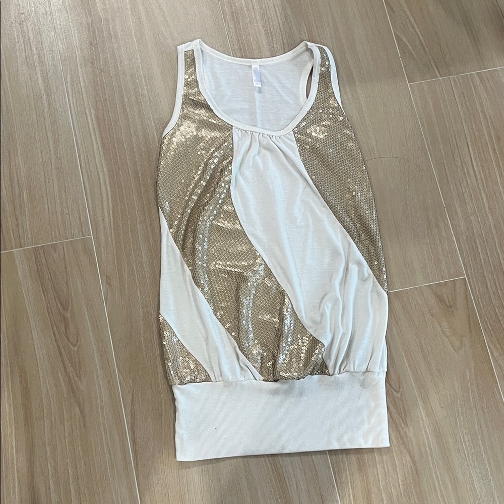 Xhilaration White and Gold Sequin Tank Top